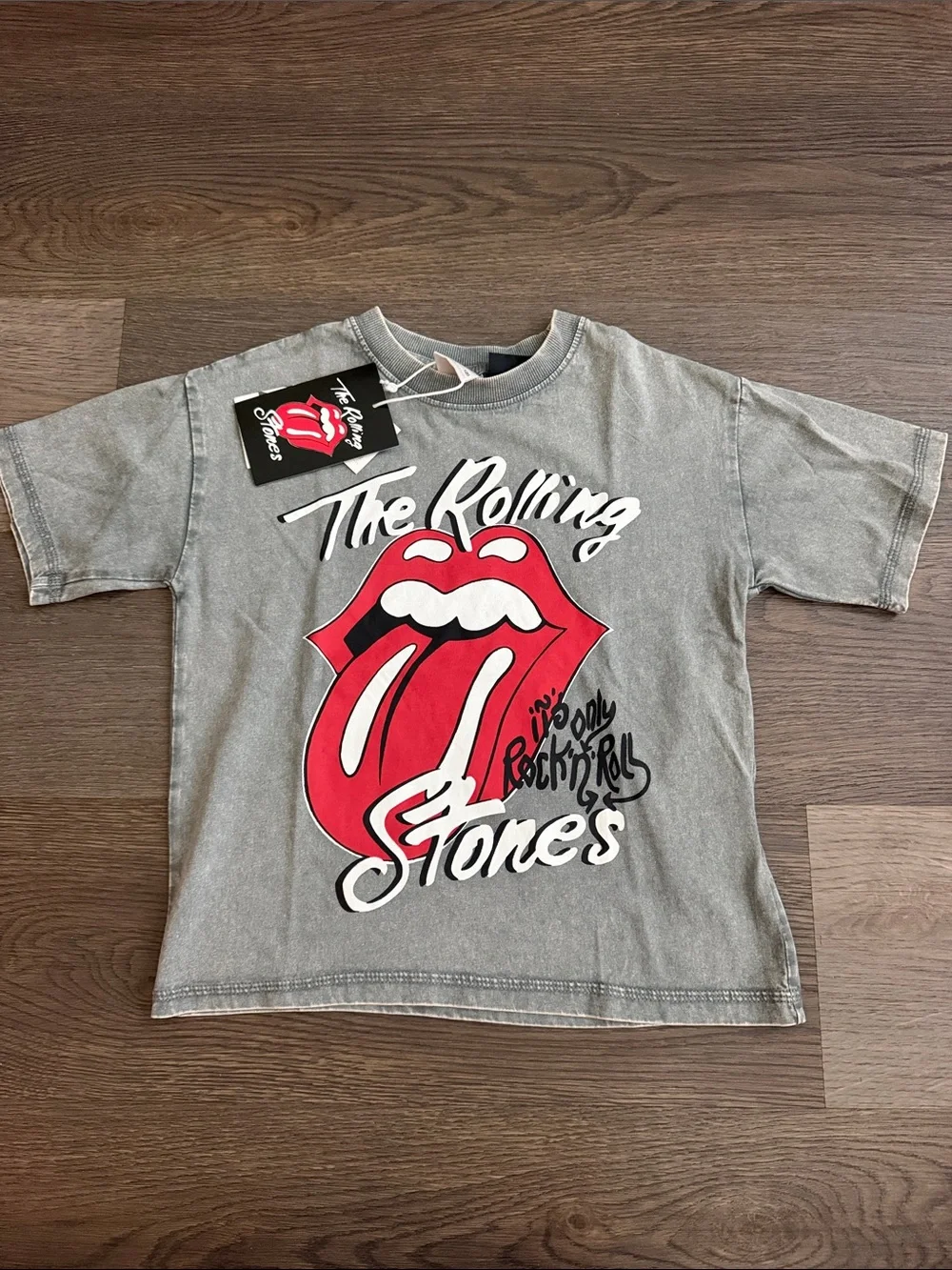 The Rolling Stones Gray Kids Tee with Red Tongue Graphic